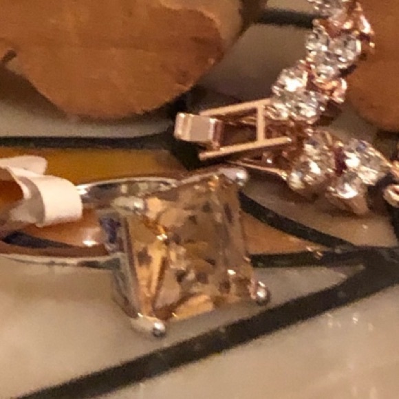 Rose Champagne Sterling Morganite & CZ Ring Square - Picture 4 of 9